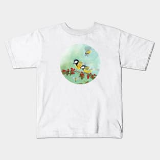 Great Tit Birds on a Hawthorn Branch Kids T-Shirt